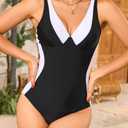 Smismivo Tummy Control Swimsuits for Women Slimming One Piece Bathing Suit Curvy Retro Vintage 2025 Color Block Swim Suit Push Up Ruched Full Coverage 1 Pieces Sexy Long Torso Swimwear Black White XL (XL)
