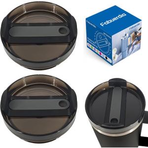 2 x 40 OZ Tumbler Lid Replacement Compatible for Stanley Quencher, 2 Pack Spill Proof Clear Tumbler Covers for Stanley Cup Accessories(Black)