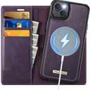 Wallet Case for iPhone 13 Compatible with Magsafe, 2-in-1 PU Leather Flip RFID Blocking Card Holder Stand Shockproof Magnetic Detachable Cover for iPhone 13 Case 6.1", Retro Purple