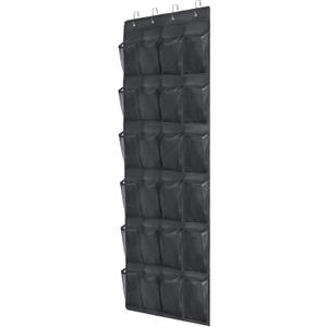Over the Door Shoe Organizer 24 Extra Large Pockets Hanging Shoe Rack Holder for Closet Storage Hanging Shoe Organizer (Black)