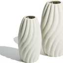 Rustic Minimalistic 1-Piece White Ceramic Vase - Pampas Grass - Bathroom, Farmhouse, Boho, Flower Vase, Coffee Table, Kitchen, Wedding Centerpiece (Large Round 4.5 x 8.3 in)
