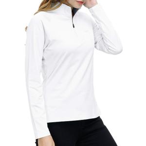 Womens 1/4 Zip Golf Shirt Long Sleeve Lightweight Golf Pullover Outdoor Athletic Tennis Polo Shirts White M (White, M)
