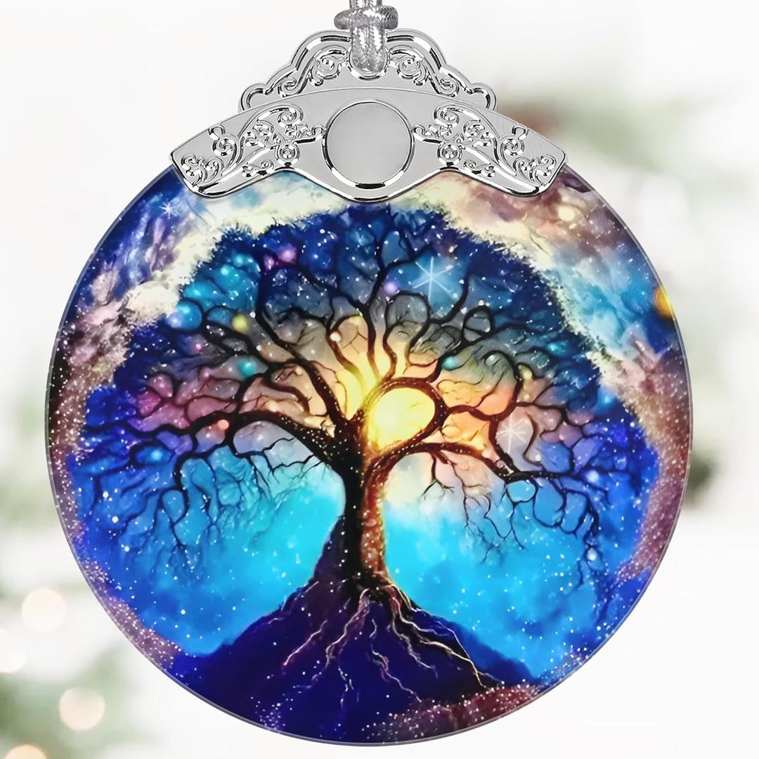 Tree of Life Ornament, 3" Stained Glass Christmas Decor, Christmas Ornaments, Christmas Tree Ornaments, Tree of Life Decor Gift, Unique Gift Idea, Perfect for Holiday Party, Window, Tree, Home Decor