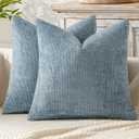 MIULEE Pack of 2 Coastal Blue Euro Sham Pillow Covers 24x24 Inch Summer Modern Boho Accent Decorative Throw Pillow Covers Chenille Farmhouse Cushion Covers for Home Decor Couch Bed Sofa Living Room