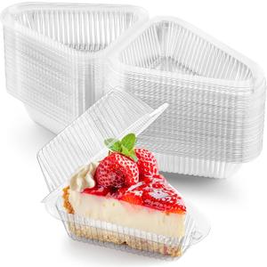 Zezzxu 100 Pack Cake Slice Containers with Hinged Lids, Clear Plastic Cheesecake Carriers Disposable Triangle Slice Boxes for 6-8 Diameter Cake or Pie Slices, Sandwiches, Desserts