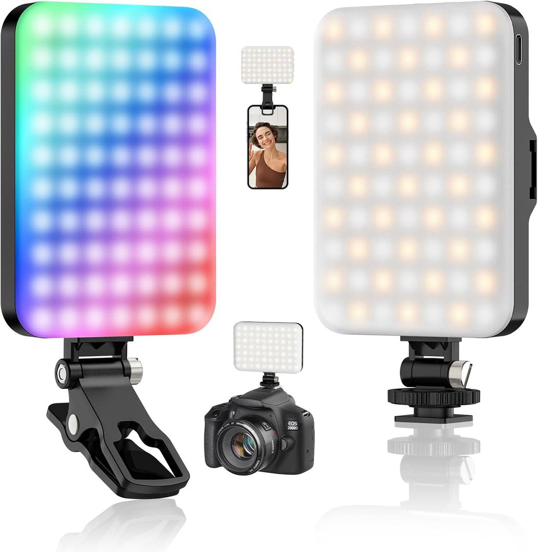 Hagibis RGB Video Light, 360 Full Color Selfie Light LED Camera Light with 3 Cold Shoe Mounts/CRI 97+/20 Scene Modes/2200mAh Rechargeable Portable Phone Light Photography Selfie Lighting