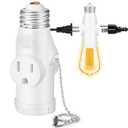 Light Socket to Plug Adapter with Bulb Control Switch, Convert E26 Light Socket to 3 Prong & 2 Prong Outlets and Light Bulb Socket, Polarized Light Bulb Plug Splitter for Garage Porch, ETL Listed