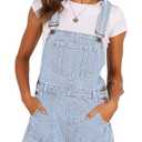 Pink Queen Women's Casual Loose Bib Short Jean Overall Outfits Relaxed Fit Empire Waist Shortalls Workwear with Adjustable Straps and Convenient Tool Pockets Light Blue, L