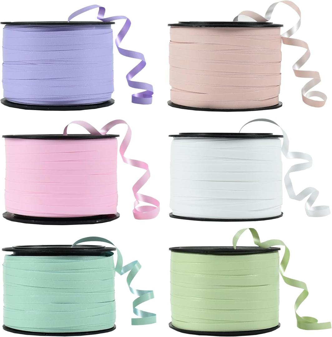 BEISHIDA 6 Assorted Colors Curling Ribbons Balloon String Ribbons - Pastel Colors 6 Rolls for Gift Warppping Birthday Easter Party Decorations