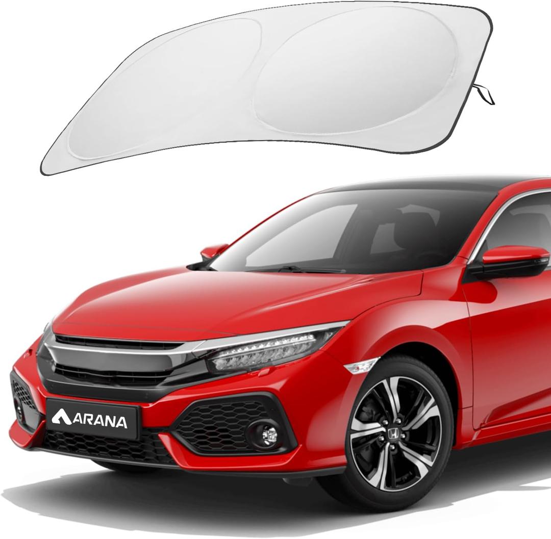 ARANA Car Windshield Sun Shade with UV Reflective, 240T Polyster Front Window Sunshade Keeps Car Interior Cool, Foldable & Retractable Sun Visor Universal Fit for Small Sedan, Mini SUV, Small 59"x29" (1-Piece)