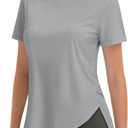 MAGCOMSEN Women Workout Tops Short Sleeve UPF 50+ Sun UV Shirt Quick Dry (Gray, L)