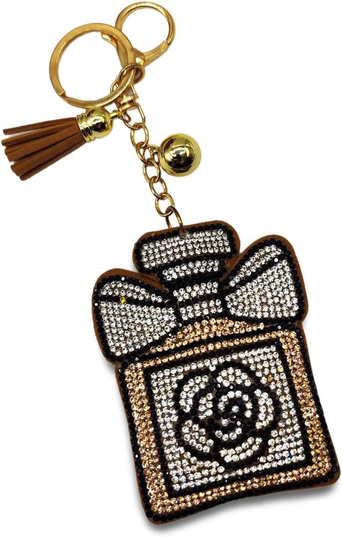 5 x Sparkling Keychains Bag Charms for Women Girls, Crystal Bling Rhinestone Key Ring Car Fob, Backpack Handbag Accessories