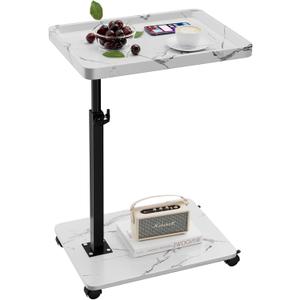 C Table End Table Adjustable Height, 360Swivel TV Tray Table for Small Spaces, Couch Tables That slide under, C Shaped Side Tables living room and bedroom for Sofa, Bed,Chair, Snack (1, White)