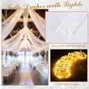 6 Panels White Ceiling Curtains with Lights for Weddings - 5ftx30ft Wrinkle-Free Tulle Fabric Wedding Arch Draping Ceiling Drapes Decorations for Wedding Party Ceremony Stage Tent Event, 60"W x 360"L