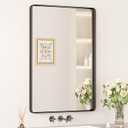 Keonjinn Black Bathroom Mirror for Vanity 24 x 36 Inch Metal Framed Wall Mirror Matte Black Rounded Rectangle Farmhouse Mirror, HD Tempered Glass, Wall-Mounted Decorative Mirror(Horizontal/Vertical)