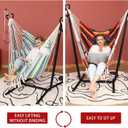 ZEYU Hammock Chair with Stand Double Hammock Chair Bohemian Style with Tassel Mobile Phone Support Manual Adjustable Swing Indoor and Outdoor Garden Porch with Floor mat Reclining Capacity 400 pounds