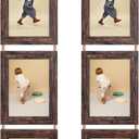 Lavezee Wall Hanging 5x7 Picture Frames Set of 2, Vertical Collage Distressed Brown Triple Frame Made to Display 5 by 7 inch Photo for Wall Decor