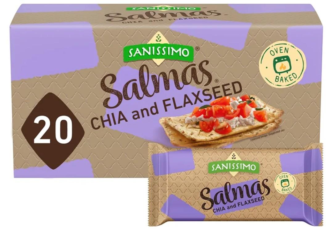 Sanissimo Salmas Chia & Flaxseed, 20 Packs of 3 Crackers, Oven Baked Corn Crackers, Gluten Free, Non-GMO, Kosher Certified (BB: March 19, 2026)