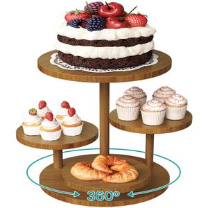 4 Tier Cupcake Tower Stand for 50 Cupcakes, 360° Rotating Wood Cake Stand, Elegant Shabby Chic Cake Stand for White Wedding, Bridal Shower, Baptism & Classy Dessert Table Display, White