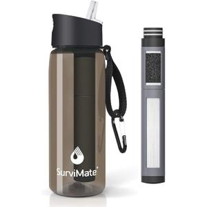 Survimate 5-Stage 0.01m Ultra-Filtration Filtered Water Bottle, BPA-Free Material, NSF/ANSI 42&372 Certified, Portable Water Filter Bottle for Survival, Camping, Hiking, and Emergency Use (22 Ounces, Black)