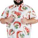 BRISIRA Big and Tall Christmas Shirts for Men Santa Hawaiian Vacation Short Sleeve Button Down Holiday Shirt Lightweight (6X-Large, White-vintage Christmas Hat)