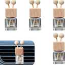 4 PCS Car Diffuser Bottles Empty, Wooden Caps Stick Fragrance Ornament with Vent Clip, Refillable Glass Diffuser Bottles, Universal for Most Cars, Trucks, SUVs (Transparent)