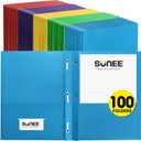 SUNEE 2 Pocket Folders with Prongs (100 Pack, 5 Colors), Paper Folders with 2 Pockets and 3 Prongs Fit Letter Size Paper, Folders with Prongs for School Office Home Business (Multicolored)