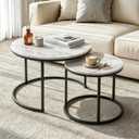Round Nesting Coffee Table Set of 2, Modern Nesting Tables, Minimalist Stacking End Tables for Living Room Bedroom, Sturdy Metal Frame Center Table for Small Space (White & Black), 23.6" x 17.9"