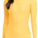 Body Glove Women's Standard Smoothies Chanel Solid Long Sleeve Zip Front One Piece Paddle Swimsuit, S
