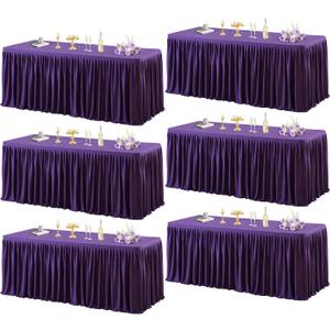 6 Pack Purple Tablecloths for Rectangle Tables 8ft, Wrinkle Resistant Spandex Table Cover Fitted Stretch Table Cloth with Pleated Ruffle Skirts for Party Banquet Dining Birthday Wedding