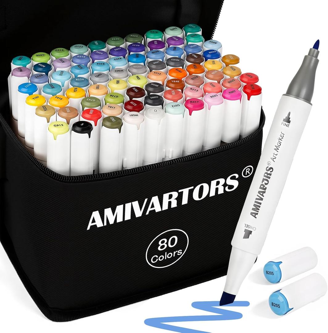 80 Colors Alcohol Markers Dual Tip Set, Chisel & Fine, 2.8g High Ink Capacity, Easy Blending Art Markers for Artists, Adults Coloring, Sketching, Drawing, Illustration & Painting with Carrying Case