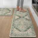 GENIMO Kitchen Mats for Floor, 2PCS Kitchen Rugs Non Slip Washable, Waterproof Anti Fatigue Mat, Comfort Standing Runner Rug for Sink, Office, Laundry, Home, 17.3"x47"+17.3"x30", Muted Green
