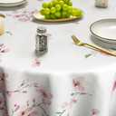 Horaldaily Spring Tablecloth 90×90 Inch Round, Pink Cherry Blossoms Washable Seasonal Table Cover for Party Picnic Dinner Decor
