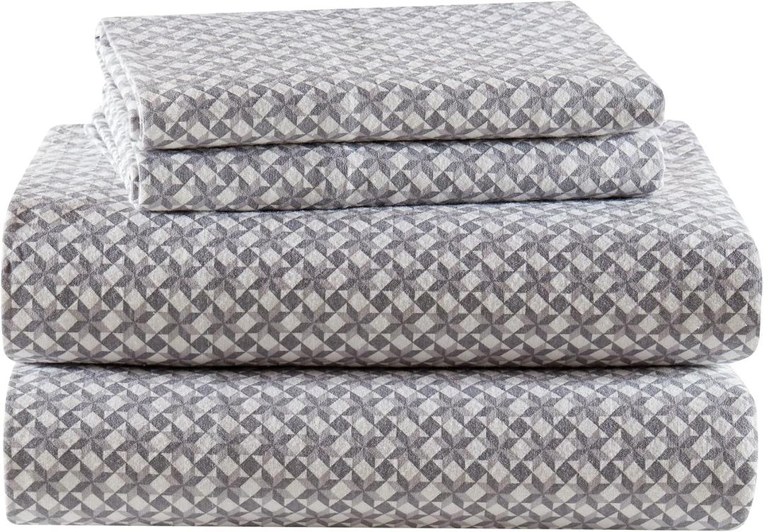 True North by Sleep Philosophy Cotton Sheet Set Cozy Print 100% Cotton Flannel Sheets Bedding Set, Oversized Sheets, Deep Pocket Fits Up to 14" Mattress Queen Bed Sheets Queen Snowflake 4 Piece