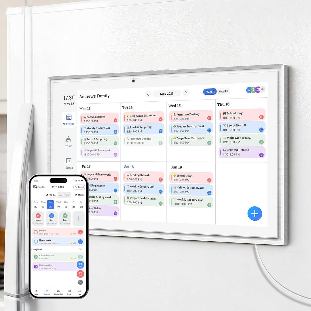 JSUSOU 15.6 Inch Digital Smart Calendar with FREE APP for Fridge & Wall Touch Screen, Magnetic Refrigerator Mount, Electronic Planner for Office Desk, Gift for Parents & Kids, White