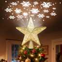 Christmas Star Tree Topper with Built-in Led Snowflake Projector Lights Hollowed Pentagram Tree Topper,Plug in Christmas Tree Ornament for Indoor Office Xmas New Year Holiday Tree Decoration