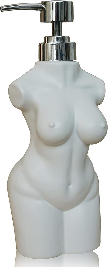 Ceramic Girl Soap Dispenser, Lotion and soap Dispenser Refillable Liquid Hand Soap Dispenser for Bathroom and Kitchen (White)