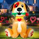 6FT Valentines Day Inflatables Dog Carrying Rose Inflatable Outdoor Yard Decoration Puppy with Bright LED Lights Blow Up Dcor for Wedding Propose Anniversary Party