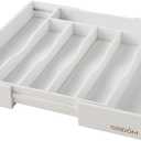 Expandable Bamboo Kitchen Drawer Organizer for Cutlery and Utensils, Adjustable Bamboo Wood Cutlery Tray in Drawer for Flatware and Silverware in Kitchen, (White)