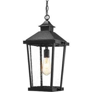 zeyu 19.7 Inch Motion Sensor Outdoor Ceiling Pendant Light, 360 Exterior Hanging Light Fixture Black, 3 Lighting Modes, Aluminum with Seeded Glass Shade, ZW105H-M-SE BK