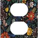 Vintage Colorful Flower Boho Floral Rustic Dark Leaves Single Duplex Wall Plate Covers Light Switch Cover 1 Gang Outlet Plate Decorative Switchplate Covers Electrical Faceplate for Farmhouse Bedroom