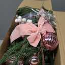 6ft Christmas Norfolk Pine Garland with Light Realistic Prelit Christmas Garland with Bow Berry Stem Ball Greenery Garlands for Mantle Fireplace Table Home Decor(Gold)