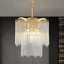 12.52" Gold Clear Glass Crystal Pendant Light 5-Light Modern Crystal Pendant Ceiling Light Fixture 2-Tier Luxury Glass Chandeliers,for Dining Room Kitchen Island Living Room Bedroom