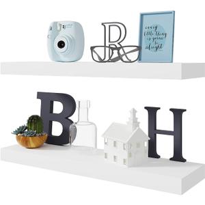 BAMEOS Floating Shelf,Wall Shelf,Decor Wall Mounted Shelves,Hanging Shelf Set L24xW6 for Bathroom Kitchen Living,Kitchen,Room Bedroom Storage,White