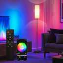 Qaubauyt Smart LED Floor Lamp with APP Control & RGB Colors - Dimmable Standing Lamp for Living Room, Bedroom, Gaming - Remote, Timer, 9W Bulb Included, 67" Modern Tall Lamp (C:Black Beige)