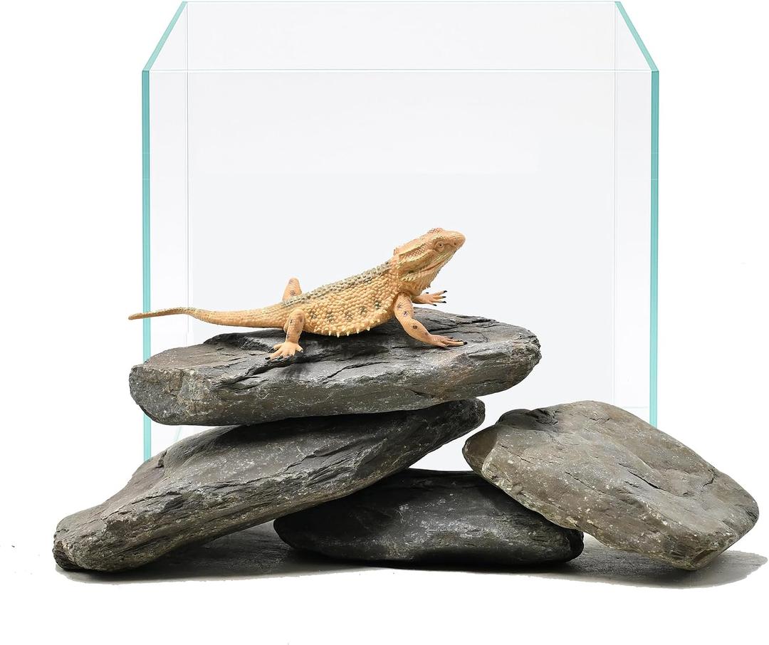 Aquarium Rocks 5lb Natural Stream Stone 3-4pcs Slate Stones for Aquascape, Fish Tank Decorations, Reptile & Turtle Habitat Basking Rock(2-7 Inches)