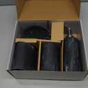 ZCCZ Bathroom Accessories Set, 4-Piece Marble Pattern with Soap Dispenser, Toothbrush Holder, Tumbler, and Soap Dish for Modern Bath Dcor, Elegant and Durable Design for Home or Office Bathrooms (Black Marble Look Rounded)