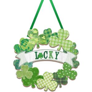 2 x St Patricks Day Decorations, Lucky Shamrock Decorations Irish Ornament, St Patrick's Day Wreath Door Sign for Home Wall Farmhouse Indoor Outdoor Decor Party Supplies
