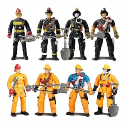 8 Pieces Firefighter Action Figures Fireman Figurines Toys with Tools for Party Decoration People Figures Playset for Kids & Toddlers