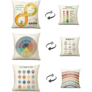 Feelings Wheel Pillow Double-Sided Printed with Different Patterns of Feelings Wheel Pillowcase, Reading Corner Decor, Counseling Office Decor18 x18 (3, Yellow) (Beige)